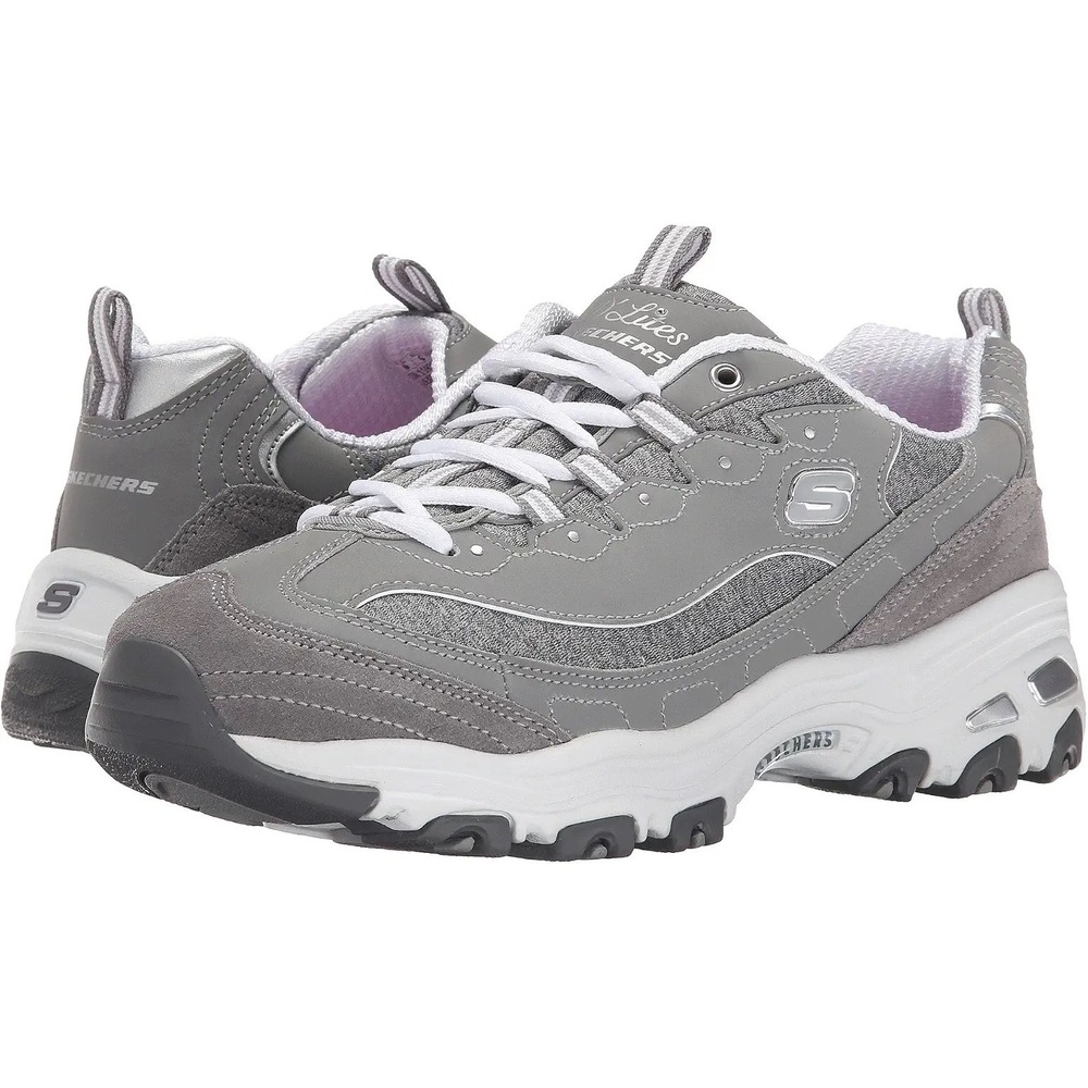 Skechers D'Lites Me Time Gray White Women Sneaker 11936 Sz 9 Memory Foam
